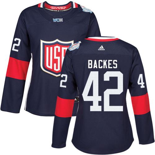 Team USA #42 David Backes Navy Blue 2016 World Cup Women's Stitched NHL Jersey